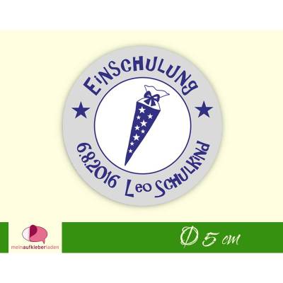 15 Aufkleber | Einschulung - Schultüte mit Sternchen - grau blau - personalisierbar
