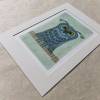 Original, Zeichnung mit Passepartout, Eule, blau grün, Tierbild, Wanddeko für Vogelliebhaber Bild 3