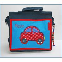 Kindergartenrucksack mit Namen, Kindergartentasche, Auto, rot, blau