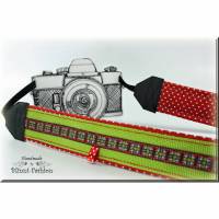 Kameragurtin grün rot für deine Kamera, Kameraband für Spiegelreflex und Systemkameras Bild 1