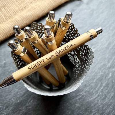 Scheff vom Ganzen - gravierter Kuli - Kugelschreiber mit Gravur, Kuli graviert, aus Bambus, Kuli mit lustigen Text