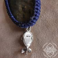 Labradorit Halskette mit 2 Labradoriten und 925 Silber Fisch - größenverstellbar - Makramee Bild 6