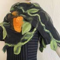 Damenschal schwarz/grün aus Wolle (Merrino) und Seide (Chiffon), besonders und einmaliges Tuch für den Sommer und Winter Bild 1