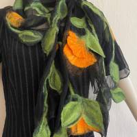 Damenschal schwarz/grün aus Wolle (Merrino) und Seide (Chiffon), besonders und einmaliges Tuch für den Sommer und Winter Bild 2