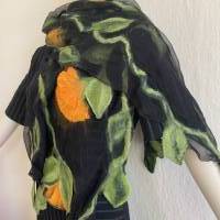 Damenschal schwarz/grün aus Wolle (Merrino) und Seide (Chiffon), besonders und einmaliges Tuch für den Sommer und Winter Bild 3