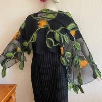 Damenschal schwarz/grün aus Wolle (Merrino) und Seide (Chiffon), besonders und einmaliges Tuch für den Sommer und Winter Bild 4