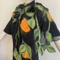 Damenschal schwarz/grün aus Wolle (Merrino) und Seide (Chiffon), besonders und einmaliges Tuch für den Sommer und Winter Bild 6