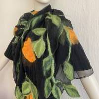 Damenschal schwarz/grün aus Wolle (Merrino) und Seide (Chiffon), besonders und einmaliges Tuch für den Sommer und Winter Bild 7