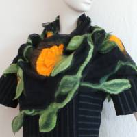 Damenschal schwarz/grün aus Wolle (Merrino) und Seide (Chiffon), besonders und einmaliges Tuch für den Sommer und Winter Bild 8
