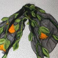 Damenschal schwarz/grün aus Wolle (Merrino) und Seide (Chiffon), besonders und einmaliges Tuch für den Sommer und Winter Bild 9