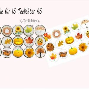 Kerzenfolie Kerzentattoo für Teelichte klein 15 Sticker Thema Herbst  A5,  Kürbisse, Blätter Sonnenblumen, Kranz Bild 1