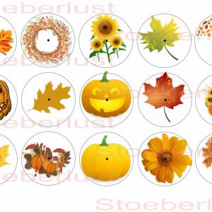Kerzenfolie Kerzentattoo für Teelichte klein 15 Sticker Thema Herbst  A5,  Kürbisse, Blätter Sonnenblumen, Kranz Bild 2