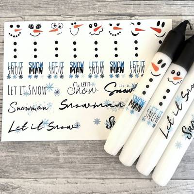 Kerzentattoo SCHNEEMANN, A5, Wasserschiebefolie, Kerzenfolie, Kerzensticker, Kerzen beschriften, Schnee, Winter