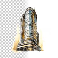 Moderne Architektur Clipart Bundle, 8x PNG Bilder Transparenter Hintergrund, Aquarell gemalte Futuristische Gebäude Bild 10