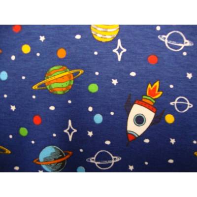 Baumwolljersey Planeten Raketen Weltraum – Kinderstoff Meterware 145 cm OEKO-TEX