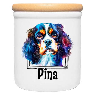 Keramik Leckerlidose CAVALIER KING CHARLES SPANIEL mit bunter Hunde-Silhouette - personalisiert mit Name