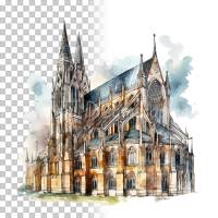 Mittelalter Kathedrale Clipart Bundle, 8x PNG Bilder Transparenter Hintergrund, Aquarell gemalte Kathedralen & Kirchen Bild 10