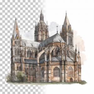 Mittelalter Kathedrale Clipart Bundle, 8x PNG Bilder Transparenter Hintergrund, Aquarell gemalte Kathedralen & Kirchen Bild 3