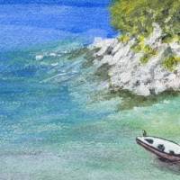 Aquarell, DIN A4 "Strand in Kroatien", original & signiert Bild 5