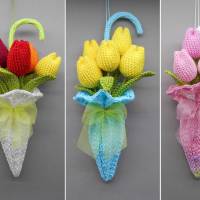 Häkelanleitung Blumen-Dekoration Tulpen im Regenschirm Tür-Dekoration - einfach aus Wollresten Bild 8
