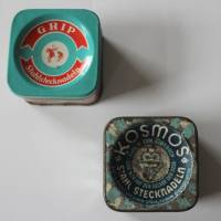 2 eckige Vintage Blechdosen Stahlstecknadeln Grip Kosmos Bild 1