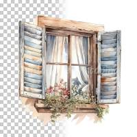 Fensterladen Clipart Bundle, 8x PNG Bilder Transparent Hintergrund, Aquarell gemalte Fensterläden, Freigestellte Grafik Bild 10