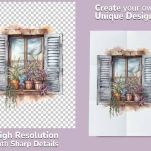Fensterladen Clipart Bundle, 8x PNG Bilder Transparent Hintergrund, Aquarell gemalte Fensterläden, Freigestellte Grafik Bild 2