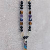 Herren Halskette aus Edelsteinen Amethyst Citrin Lapis Lazuli Onyx Hämatit mit Krystall-Anhänger, LIMITED EDITION Bild 10