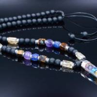 Herren Halskette aus Edelsteinen Amethyst Citrin Lapis Lazuli Onyx Hämatit mit Krystall-Anhänger, LIMITED EDITION Bild 2