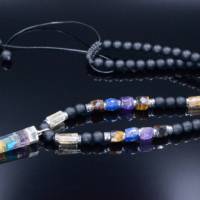 Herren Halskette aus Edelsteinen Amethyst Citrin Lapis Lazuli Onyx Hämatit mit Krystall-Anhänger, LIMITED EDITION Bild 5