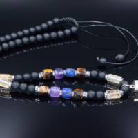 Herren Halskette aus Edelsteinen Amethyst Citrin Lapis Lazuli Onyx Hämatit mit Krystall-Anhänger, LIMITED EDITION Bild 6