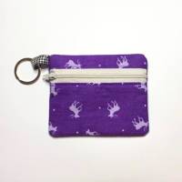 Kleines Täschchen, Geldbeutel, Schlüsselanhänger, lila mit Hirsche Bild 3