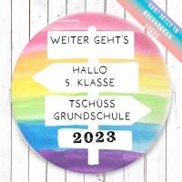 Tschüss Grundschule - 2024 - Hallo 5. Klasse in Regenbogenfarben Maxi Button & Lesezeichen im Set 3 Motive nach Bild 3