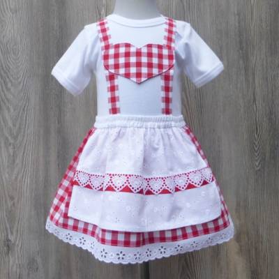 Babydirndl rotkariert, bayerische Hochzeit, Oktoberfest mit Baby, Taufdirndl, Babyoutfit Bayern