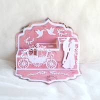 Hochzeitskarte Pop Up (Nr. 1) rosa-weiß mit Kutsche und Brautpaar Bild 1