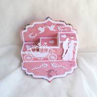Hochzeitskarte Pop Up (Nr. 1) rosa-weiß mit Kutsche und Brautpaar Bild 4