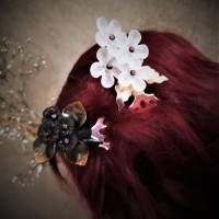 Haarkamm , schwarze Blüten, Gothik Bild 3