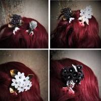 Haarkamm , schwarze Blüten, Gothik Bild 5