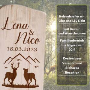 Holz Deko Schild | Hochzeitsgeschenk - Hirschmotive personalisiert mit Namen und Datum Bild 3