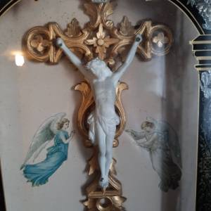 2 antike Altarbilder, Hausaltare, Mutter Gottes und Jesus am Kreuz, antike Kastenbilder um 1900, K.u.K - Monarchie Bild 3