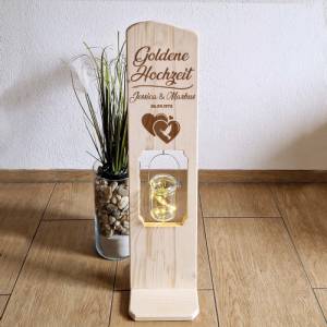 Holz Deko Schild Goldene Hochzeit mit Namen und Datum Bild 2