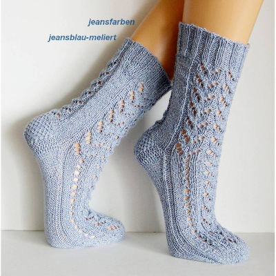 Spitzenstrümpfe  Lochmuster, Baumwoll-Socken, Sommer-Socken, romantische Blütenmuste, vegane Socken, handgestrickt