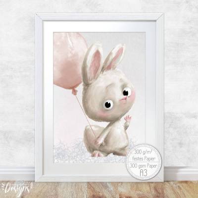 Hasen Poster | Bilder Kinderzimmer Wandbild [A3]  | Fluffy Hugs 