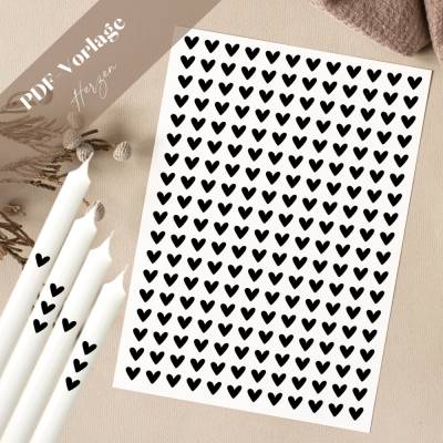 Herzen PDF Vorlage Kerzentattoo Kerzensticker Kerzen Geschenk Geschenkidee DIY Gastgeschenk Herz Herzchen Heiraten Gelie