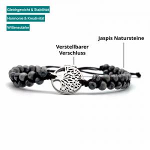 Lebensbaum Makramee Armband mit Grauen Jaspis Natursteinen - Verstellbar, Handgemacht, Silberfarbenes Zwischenstück Bild 1