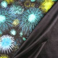 Alpenfleece Stoff schwarz mit buntem Feuerwerk petrol und cyclam 50 x 150 cm  Kuschelsweat ♕ Bild 3