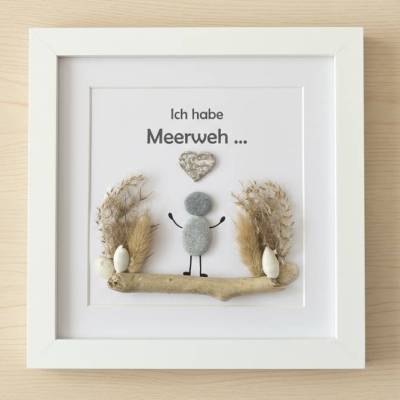 Steinbild „Ich habe Meerweh“ mit Steinmännchen – Personalisiertes Unikat im maritimen Küstenstil, STB-304
