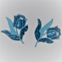 Applikation, Blumen mit Pailletten und Perlen, türkisblau, silber, Blüten mit Blättern, Aufnäher für DIY-Nähprojekte Bild 1