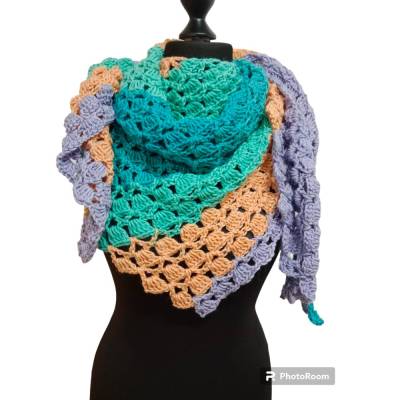 Halstuch "Petrol Drachenschwanz", handgehäkelt, wunderschöner Farbverlauf