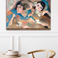 Leinwandbild Teestunde der Frauen nach einem alten Gemälde ca. 1921 Kubismus abstrakt Vintage Style Reproduktion Bild 2